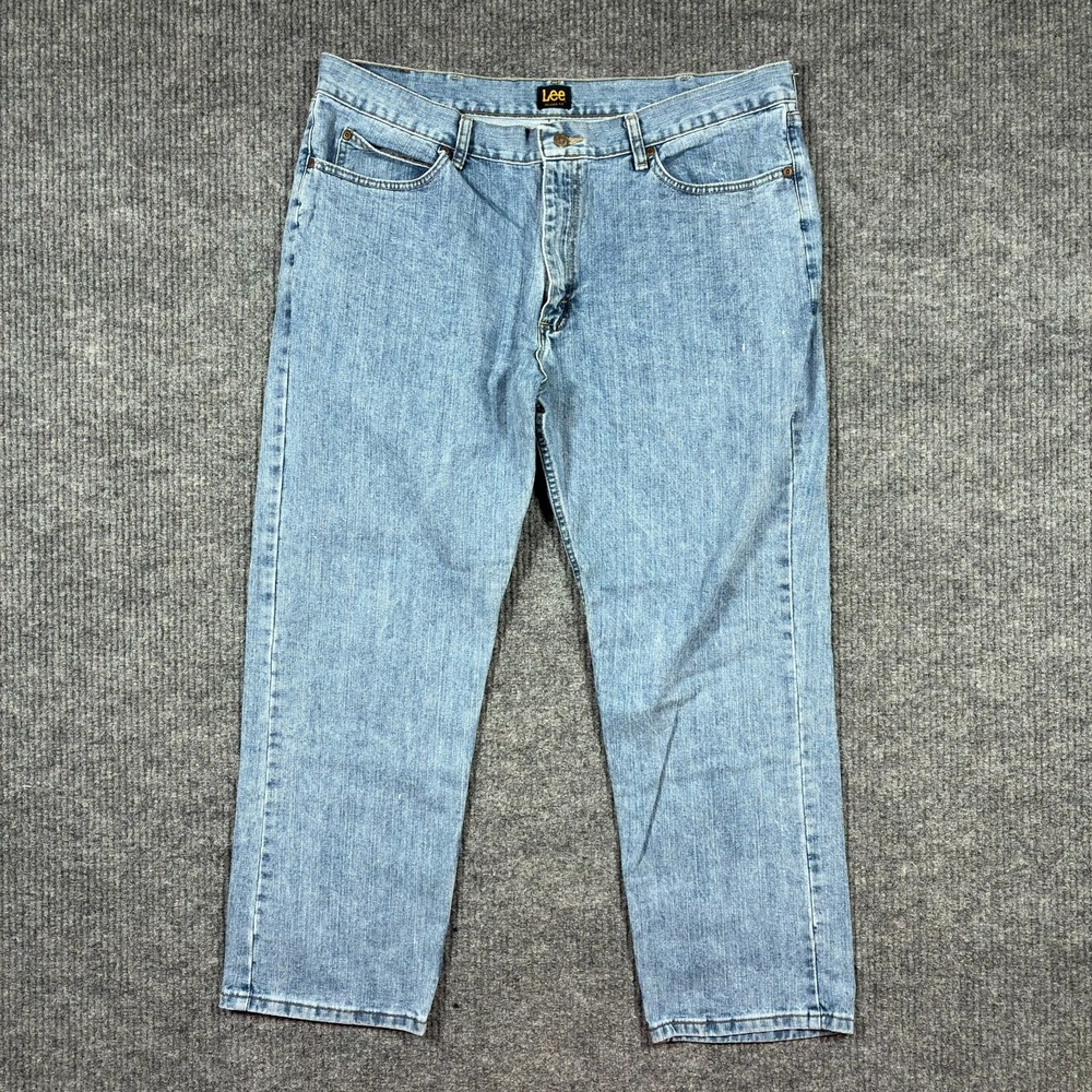 Lee Mens Straight Jeans Size 40x30 Light Wash Denim Relaxed Fit Mid‎ Rise